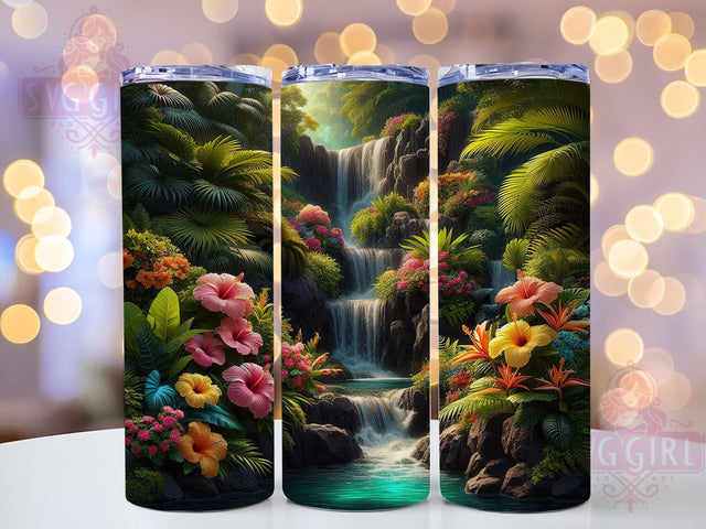 Vibrant Tropical Jungle Waterfall Tumbler, Jungle Nature Tumbler, Scenic Waterfall Wrap, Vibrant Tropical Wrap, Artistic Nature Wrap, Sublimation Design, Trendy Gift Idea Sublimation SvggirlplusArt 
