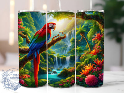 Vibrant Tropical Macaw Parrot Tumbler, Tropical Parrot Tumbler, Seamless Macaw Wrap, Vibrant Bird Wrap, Artistic Tropical Wrap, Sublimation Design, Trendy Gift Idea Sublimation ToriDesigns 