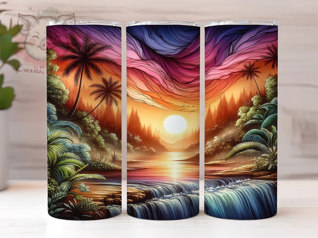 Vibrant Tropical Sunset Ocean Tumbler, 3D Beach Sunset Wrap, Coastal Sunset Tumbler, Ocean Beach Design, Vibrant Beach Tumbler, Sunset Ocean Sublimation, Tropical Beach Tumbler Sublimation Lara' s Designs 