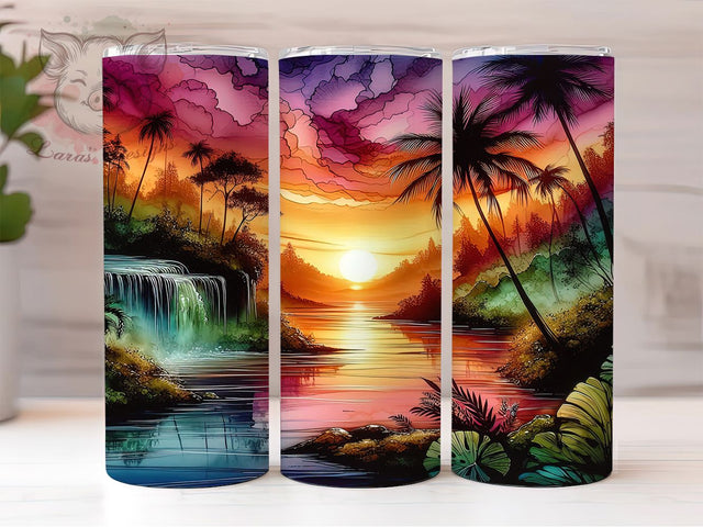 Vibrant Tropical Sunset Ocean Tumbler, 3D Beach Sunset Wrap, Coastal Sunset Tumbler, Ocean Beach Design, Vibrant Beach Tumbler, Sunset Ocean Sublimation, Tropical Beach Tumbler Sublimation Lara' s Designs 