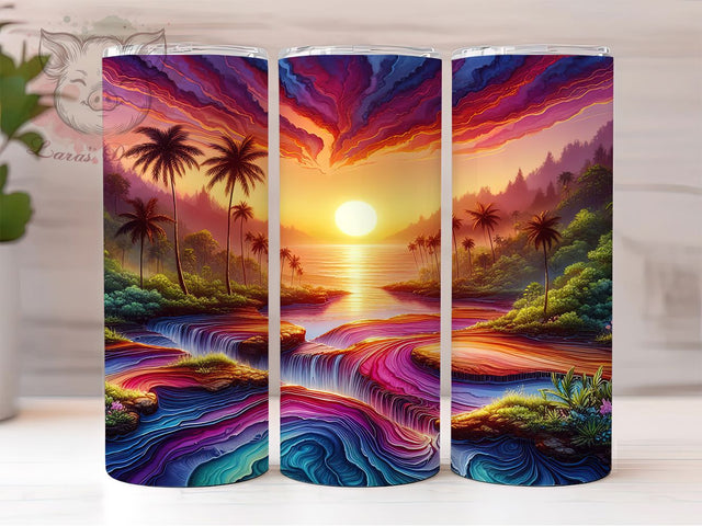 Vibrant Tropical Sunset Ocean Tumbler, 3D Beach Sunset Wrap, Coastal Sunset Tumbler, Ocean Beach Design, Vibrant Beach Tumbler, Sunset Ocean Sublimation, Tropical Beach Tumbler Sublimation Lara' s Designs 