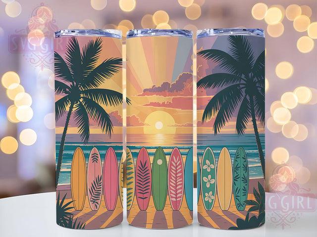 Vibrant Tropical Sunset Surf Tumbler, Hawaiian Surfboard Tumbler, Beach Vibes Wrap, Vibrant Tropical Wrap, Artistic Surf Wrap, Sublimation Design, Trendy Gift Idea Sublimation SvggirlplusArt 