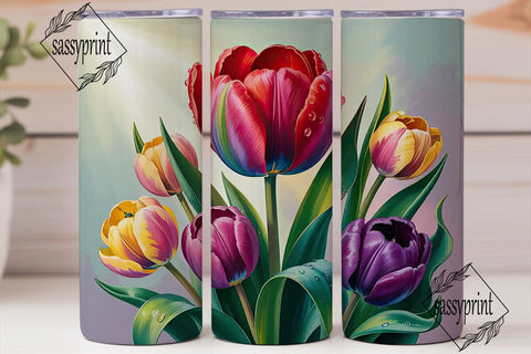 Vibrant Tulip Garden 20oz Tumbler Wrap Sublimation sassyprint 