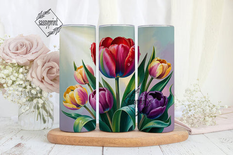 Vibrant Tulip Garden 20oz Tumbler Wrap Sublimation sassyprint 