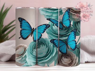 Vibrant Turquoise Floral Butterfly Tumbler, Floral Butterfly Tumbler, Vibrant Butterfly Wrap, Artistic Floral Wrap, Elegant Butterfly Wrap, Sublimation Design, Trendy Gift Idea Sublimation Li Zamperini 