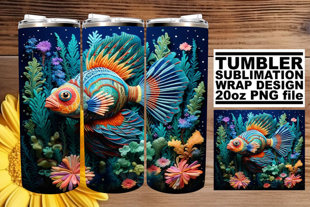 Vibrant Underwater 3D Embroidery Tumbler Wrap Sublimation afrosvg 