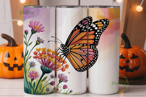 Vibrant Watercolor Butterfly Flowers PNG Sublimation PixelChick 