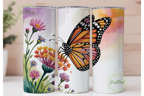 Vibrant Watercolor Butterfly Flowers PNG Sublimation PixelChick 