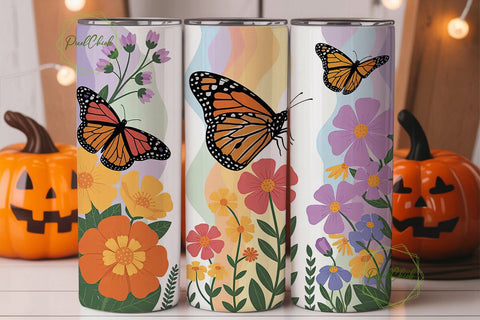 Vibrant Watercolor Butterfly Flowers PNG Sublimation PixelChick 