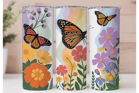 Vibrant Watercolor Butterfly Flowers PNG Sublimation PixelChick 