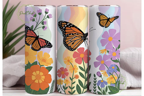 Vibrant Watercolor Butterfly Flowers PNG Sublimation PixelChick 