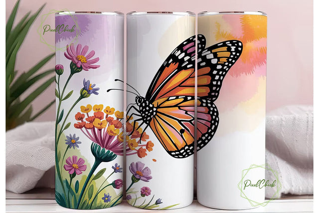 Vibrant Watercolor Butterfly Flowers PNG Sublimation PixelChick 
