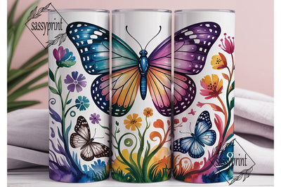 Vibrant Watercolor Butterfly Tumbler Sublimation sassyprint 