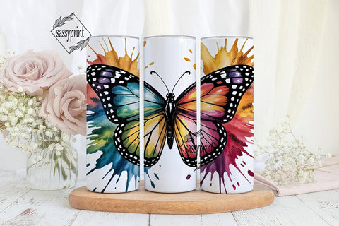 Vibrant Watercolor Butterfly Tumbler Sublimation sassyprint 