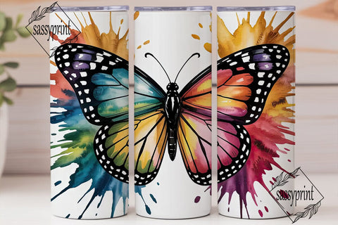 Vibrant Watercolor Butterfly Tumbler Sublimation sassyprint 