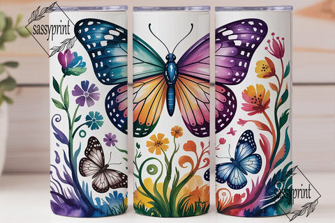 Vibrant Watercolor Butterfly Tumbler Sublimation sassyprint 