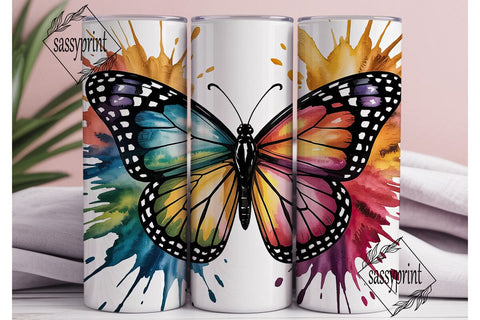 Vibrant Watercolor Butterfly Tumbler Sublimation sassyprint 