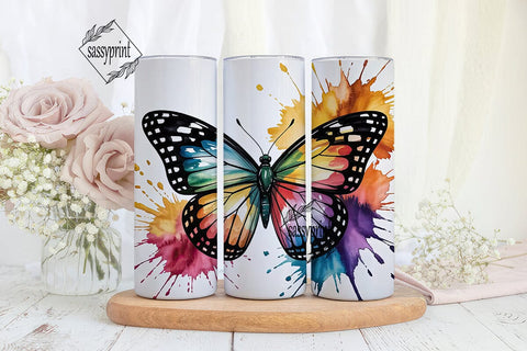 Vibrant Watercolor Butterfly Tumbler Sublimation sassyprint 