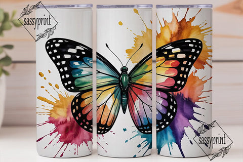 Vibrant Watercolor Butterfly Tumbler Sublimation sassyprint 