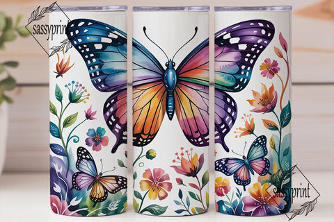 Vibrant Watercolor Butterfly Tumbler Sublimation sassyprint 