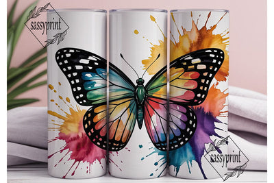 Vibrant Watercolor Butterfly Tumbler Sublimation sassyprint 