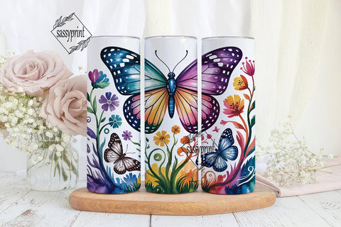 Vibrant Watercolor Butterfly Tumbler Sublimation sassyprint 