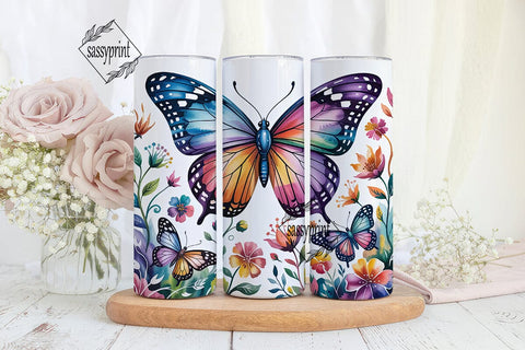 Vibrant Watercolor Butterfly Tumbler Sublimation sassyprint 