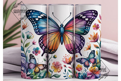 Vibrant Watercolor Butterfly Tumbler Sublimation sassyprint 