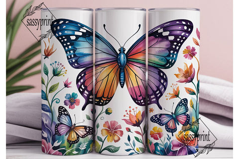 Vibrant Watercolor Butterfly Tumbler Sublimation sassyprint 