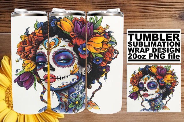 Vibrant Watercolor Calavera – 20oz Tumbler Design Sublimation afrosvg 