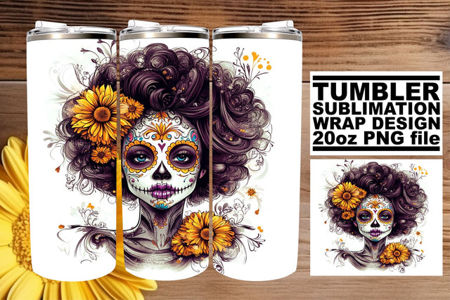 Vibrant Watercolor Day of the Dead – 20oz Tumbler Art Sublimation afrosvg 
