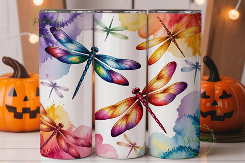 Vibrant Watercolor Dragonflies Tumbler Sublimation PixelChick 