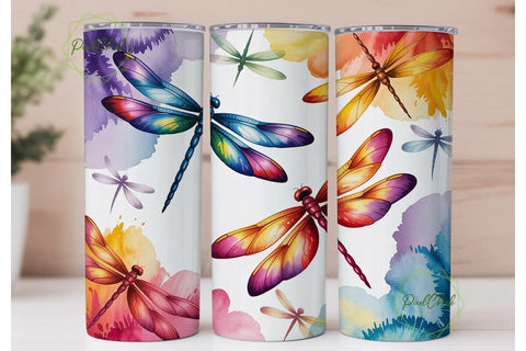 Vibrant Watercolor Dragonflies Tumbler Sublimation PixelChick 