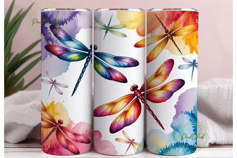 Vibrant Watercolor Dragonflies Tumbler Sublimation PixelChick 