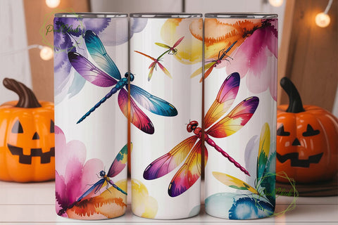Vibrant Watercolor Dragonflies Tumbler Sublimation PixelChick 
