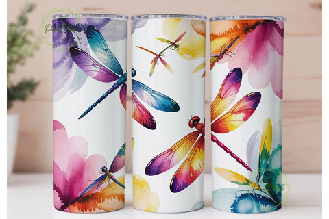 Vibrant Watercolor Dragonflies Tumbler Sublimation PixelChick 