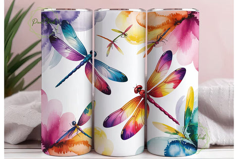 Vibrant Watercolor Dragonflies Tumbler Sublimation PixelChick 
