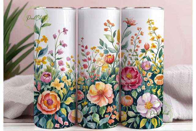 Vibrant Watercolor Floral 20oz Tumbler Sublimation PixelChick 