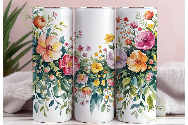 Vibrant Watercolor Floral 20oz Tumbler Sublimation PixelChick 