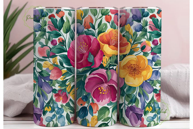 Vibrant Watercolor Floral 20oz Tumbler Sublimation PixelChick 
