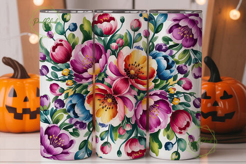 Vibrant Watercolor Floral 20oz Tumbler Sublimation PixelChick 