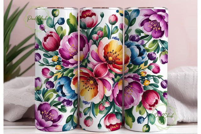 Vibrant Watercolor Floral 20oz Tumbler Sublimation PixelChick 