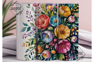 Vibrant Watercolor Floral Tumbler Wrap Sublimation sassyprint 