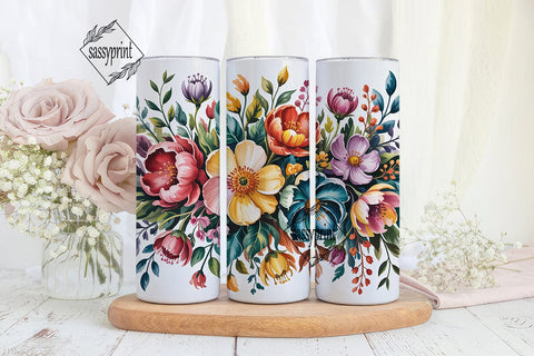 Vibrant Watercolor Floral Tumbler Wrap Sublimation sassyprint 