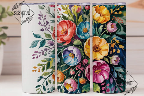 Vibrant Watercolor Floral Tumbler Wrap Sublimation sassyprint 