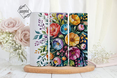 Vibrant Watercolor Floral Tumbler Wrap Sublimation sassyprint 