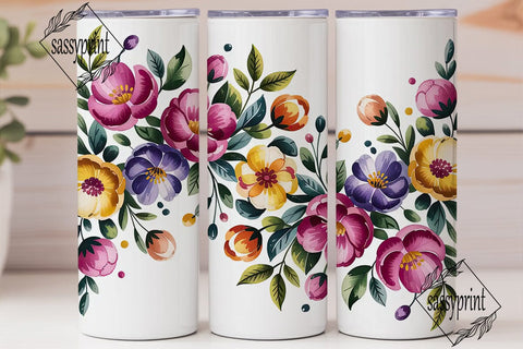 Vibrant Watercolor Flowers 20oz Tumbler Sublimation sassyprint 