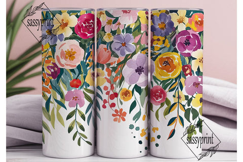 Vibrant Watercolor Flowers 20oz Tumbler Sublimation sassyprint 