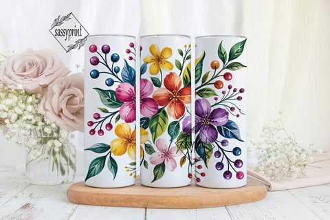 Vibrant Watercolor Flowers 20oz Tumbler Sublimation sassyprint 