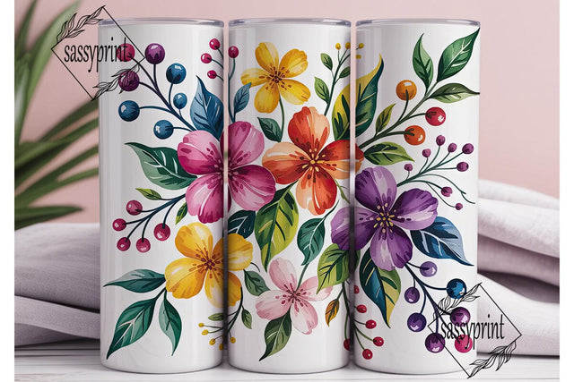 Vibrant Watercolor Flowers 20oz Tumbler Sublimation sassyprint 